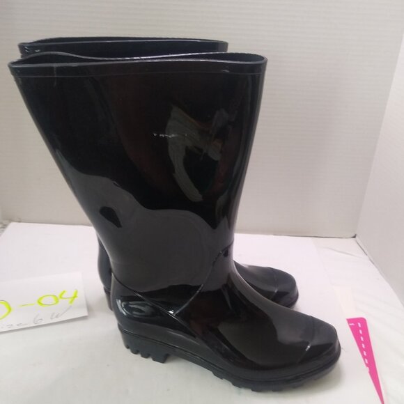 Time And Tru Black Rubber Garden Gloushes Rain Boots SZ 6 W Some marks - Picture 2 of 7